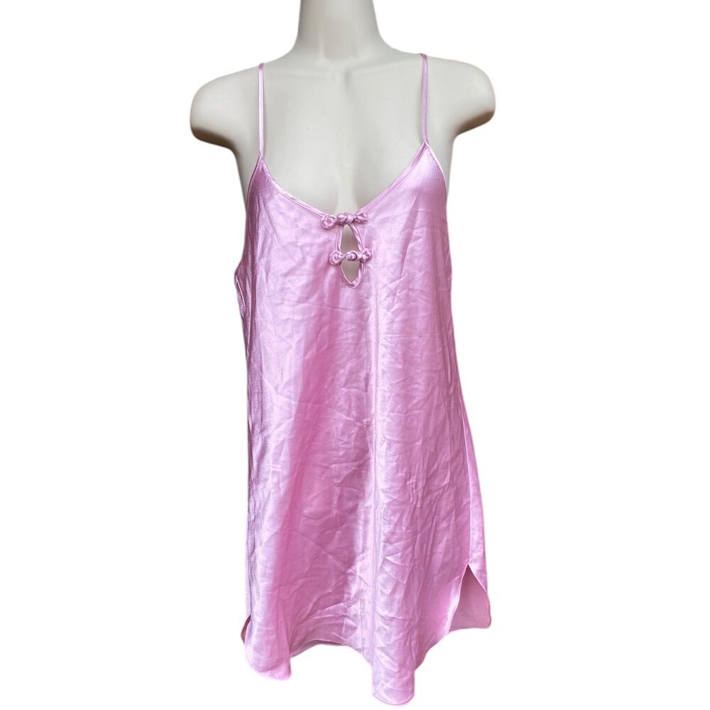 Dentelle size S baby pink satin mini slip dress coquette Lolita chinese knot